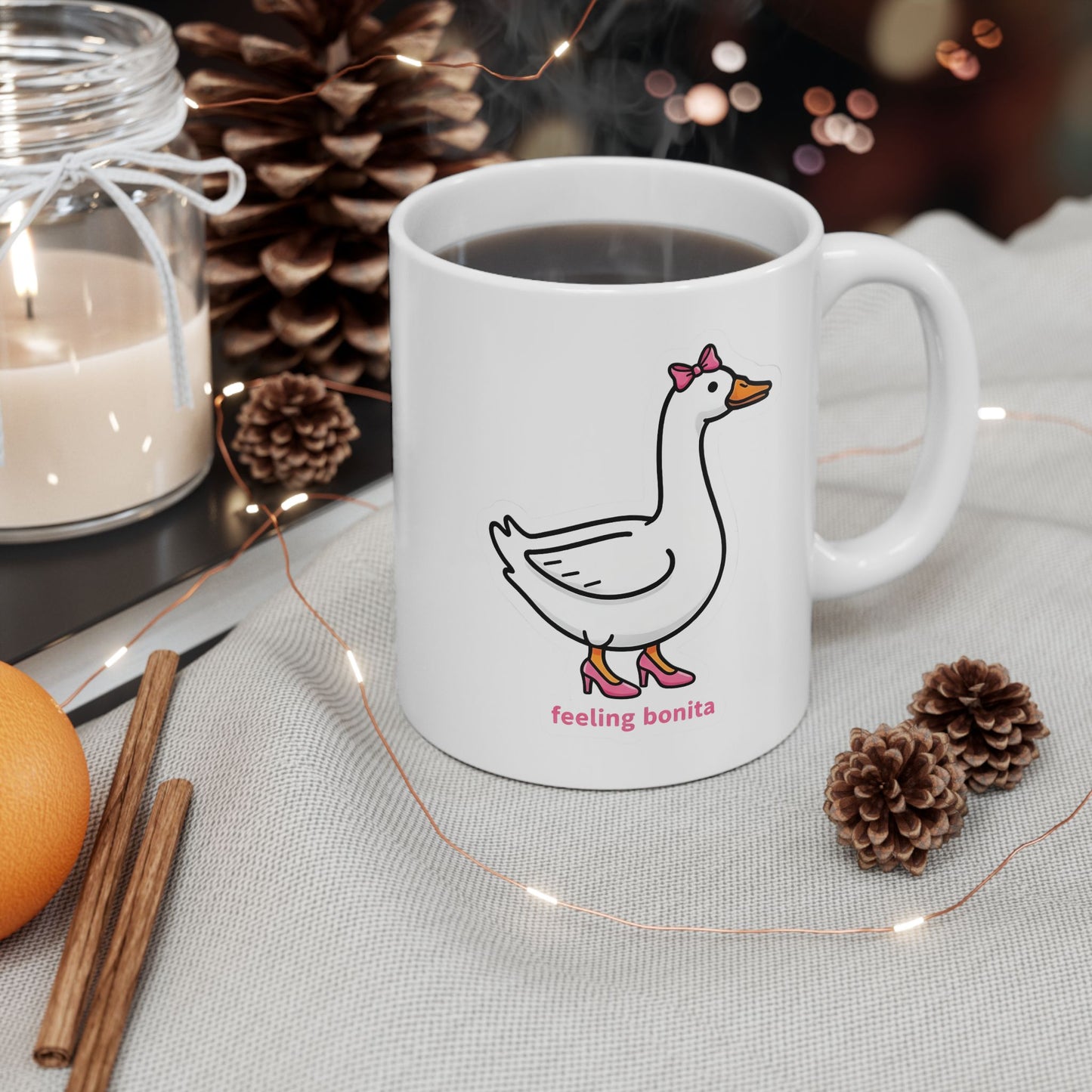 Feeling Bonita Goose Ceramic Mug — Cute Cartoon Goose Coffee Cup (11oz, 15oz)