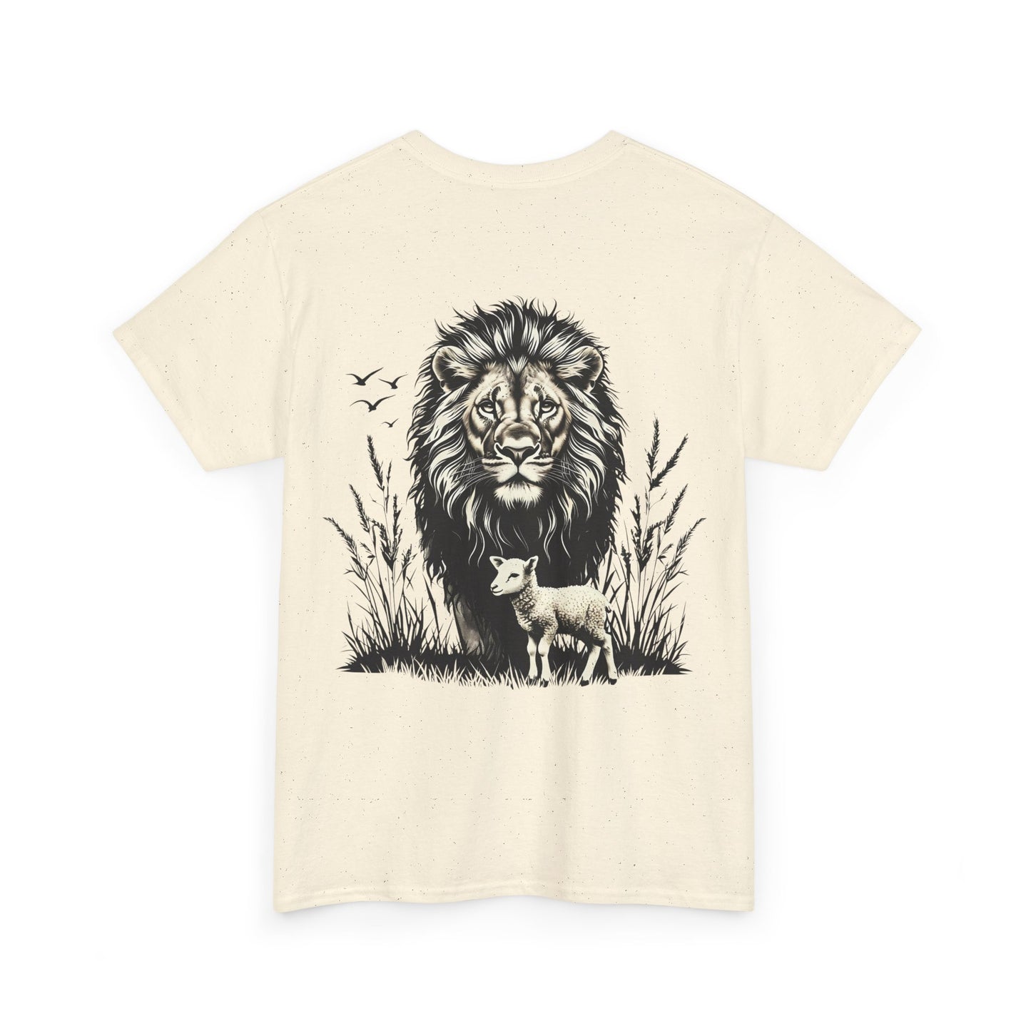 Lion and Lamb Graphic Tee — Protective Lion with Lamb Illustration