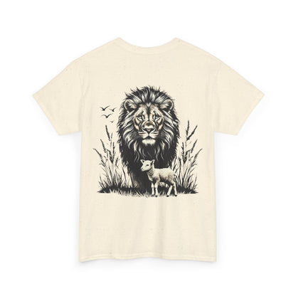 Lion and Lamb Graphic Tee — Protective Lion with Lamb Illustration
