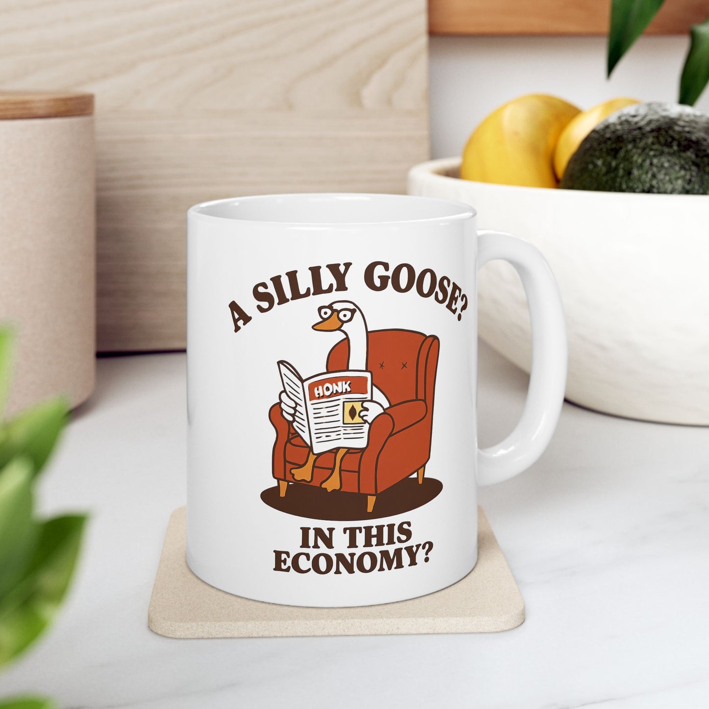 Funny Coffee Mug – “A silly goose? In this economy?” Retro Cartoon Design