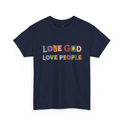 Love God Love People T-Shirt — Colorful Ransom Letters Faith Tee