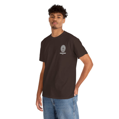 Belong to Christ T-Shirt — Christian Cross Fingerprint Tee (Isaiah 43:1)