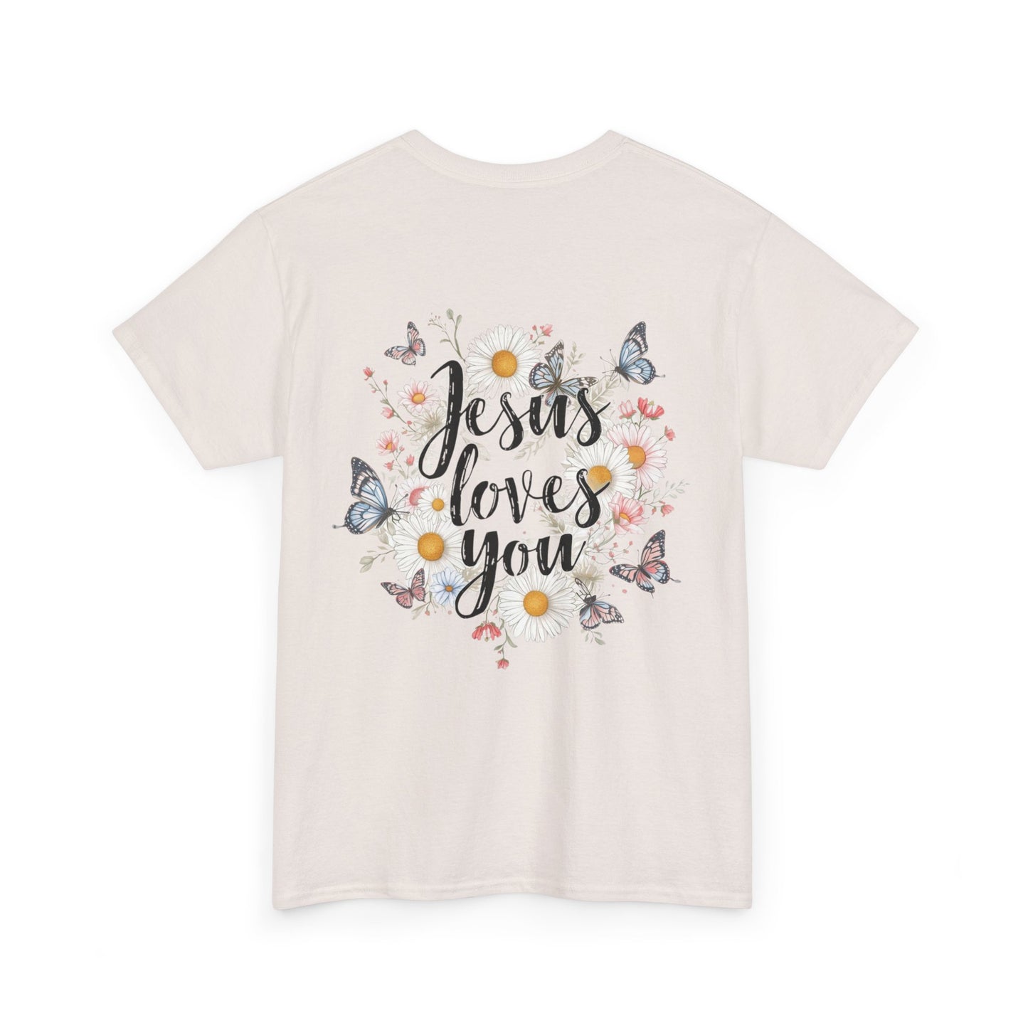 Christian T-Shirt — “Jesus Loves You” Floral Butterfly Tee