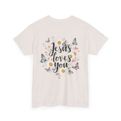 Christian T-Shirt — “Jesus Loves You” Floral Butterfly Tee