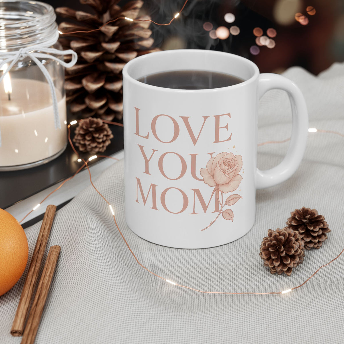 Ceramic Mug Faded Pink - "LOVE YOU MOM" with a rose (11oz, 15oz)