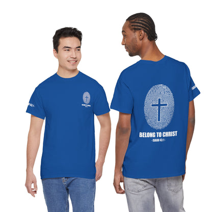 Belong to Christ T-Shirt — Christian Cross Fingerprint Tee (Isaiah 43:1)
