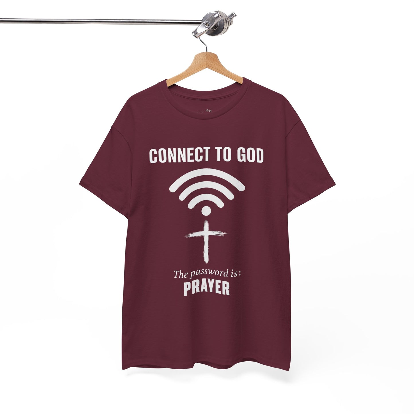 (UNISEX) Connect to God Prayer T-Shirt — Christian Faith Tee with Cross WiFi Design