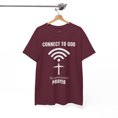 (UNISEX) Connect to God Prayer T-Shirt — Christian Faith Tee with Cross WiFi Design