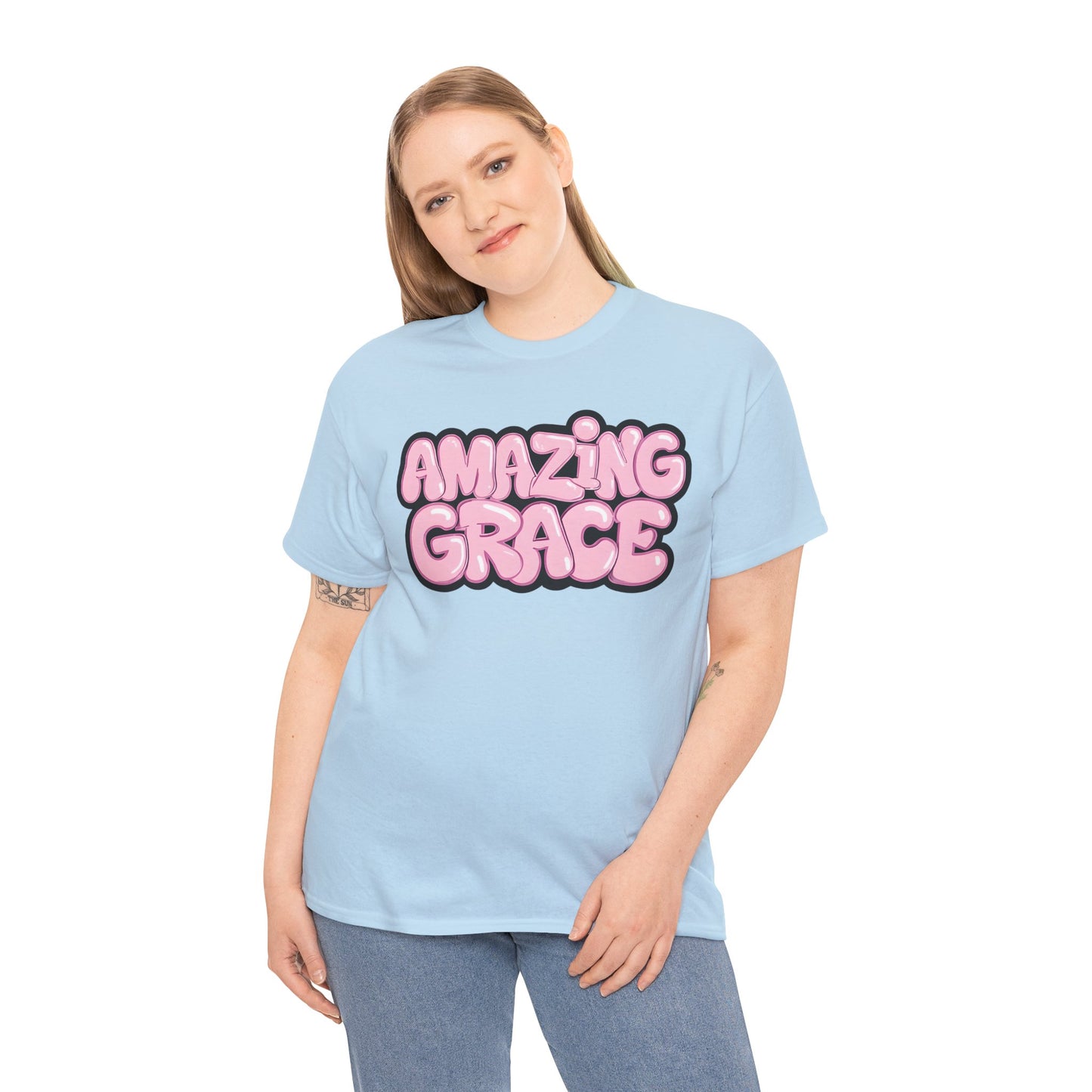 Amazing Grace T-Shirt — Pink Bubble Letter Christian Tee
