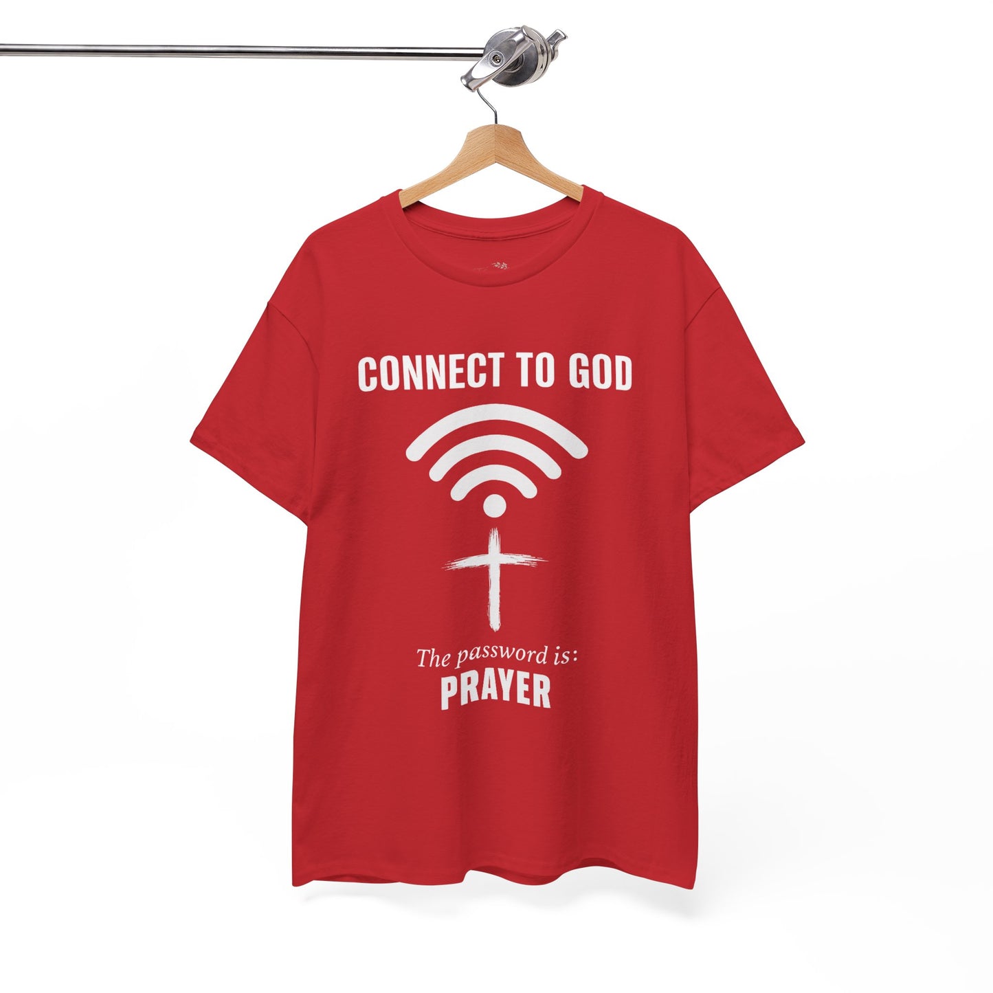 (UNISEX) Connect to God Prayer T-Shirt — Christian Faith Tee with Cross WiFi Design