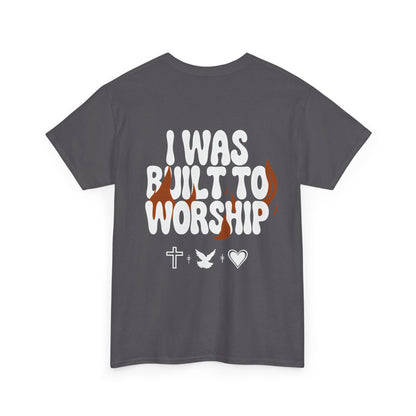 Worship Tee — "I Was Built to Worship" Christian Cross + Dove + Heart T‑Shirt