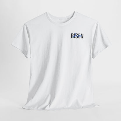 BLUE Risen Jesus Tee — Christian Easter Shirt with Crown of Thorns Design