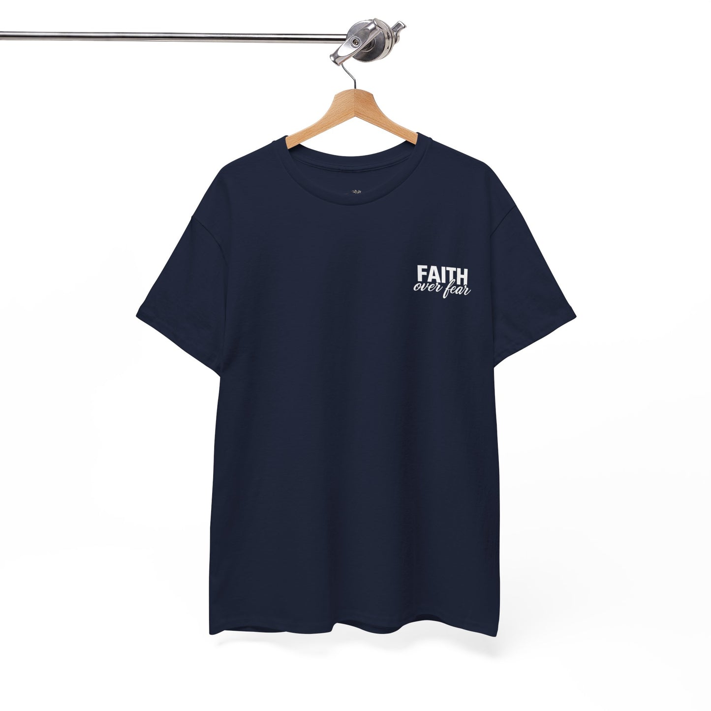 Faith Over Fear T-Shirt — BLUE Christian Cross Inspirational Tee