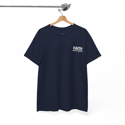 Faith Over Fear T-Shirt — BLUE Christian Cross Inspirational Tee