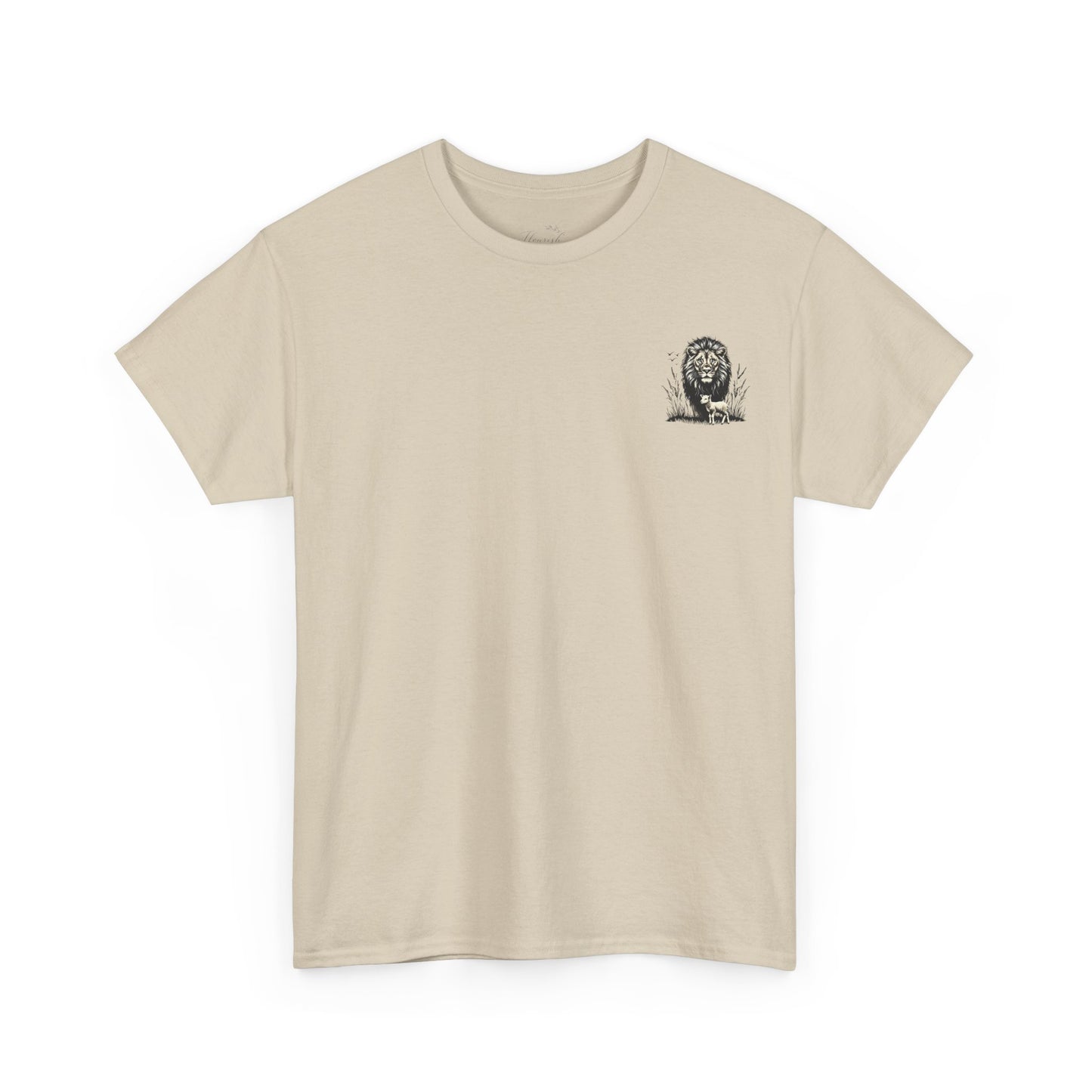 Lion and Lamb Graphic Tee — Protective Lion with Lamb Illustration