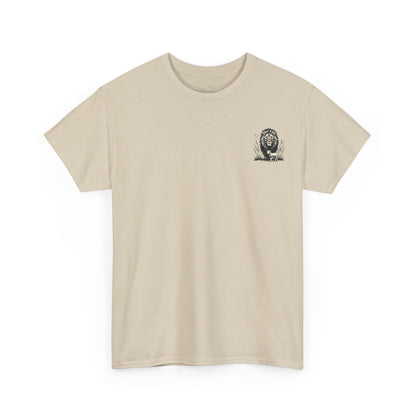 Lion and Lamb Graphic Tee — Protective Lion with Lamb Illustration