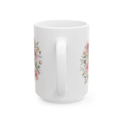 Floral Pink Roses Ceramic Mug — Elegant Botanical Coffee Cup (11oz & 15oz)
