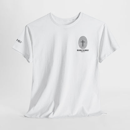 Belong to Christ T-Shirt — Christian Cross Fingerprint Tee (Isaiah 43:1)