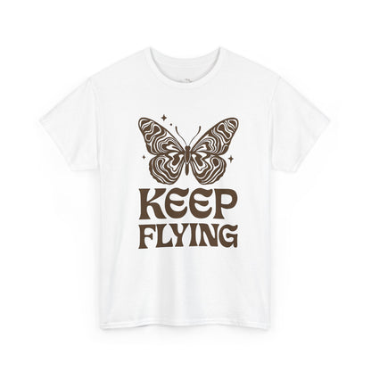 Keep Flying Butterfly Tee — Retro Motivational Graphic Shirt
