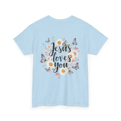 Christian T-Shirt — “Jesus Loves You” Floral Butterfly Tee