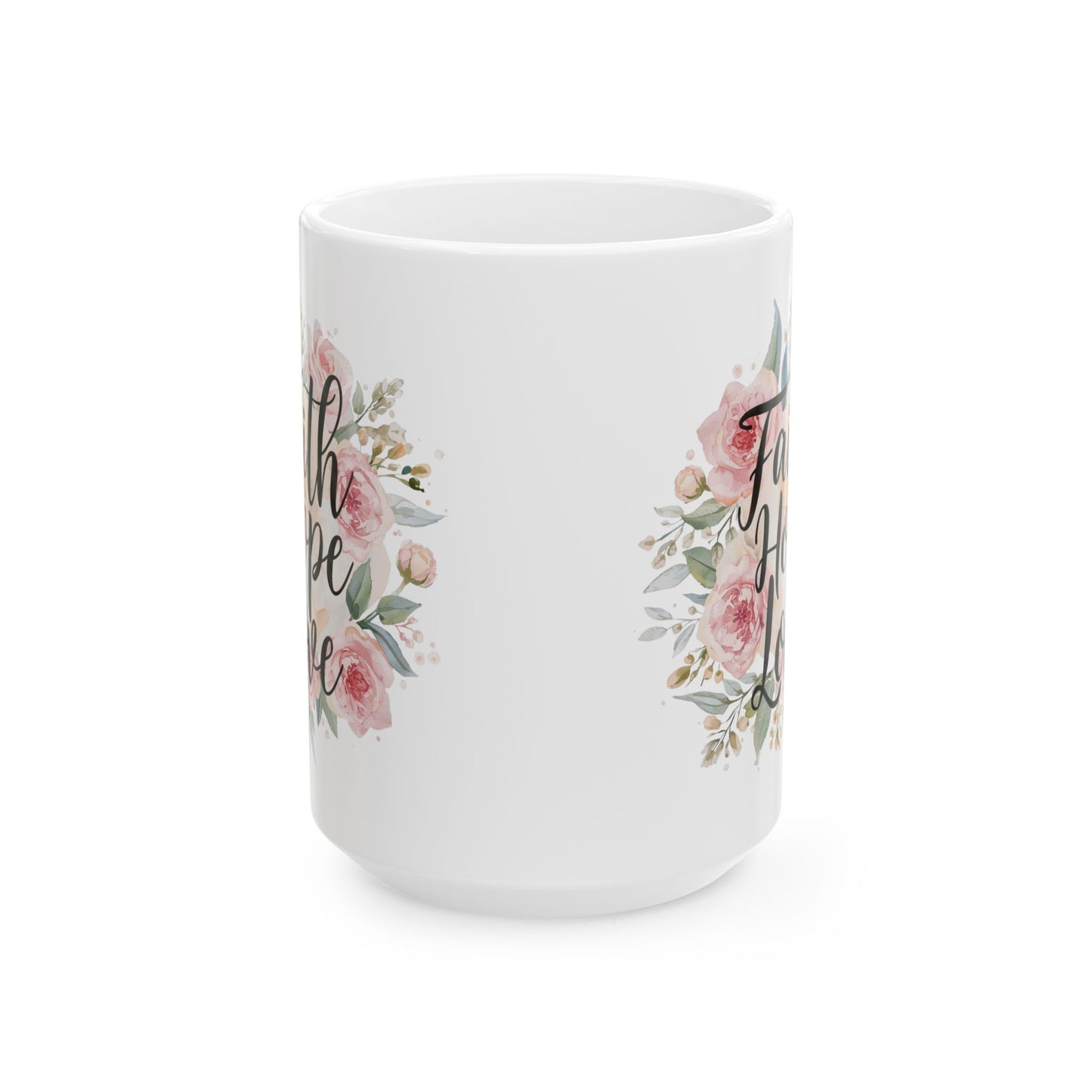 Floral Pink Roses Ceramic Mug — Elegant Botanical Coffee Cup (11oz & 15oz)