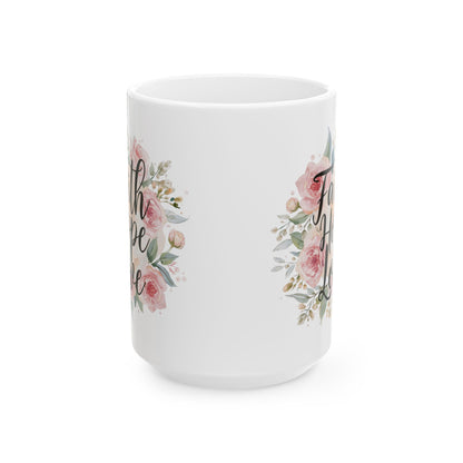 Floral Pink Roses Ceramic Mug — Elegant Botanical Coffee Cup (11oz & 15oz)