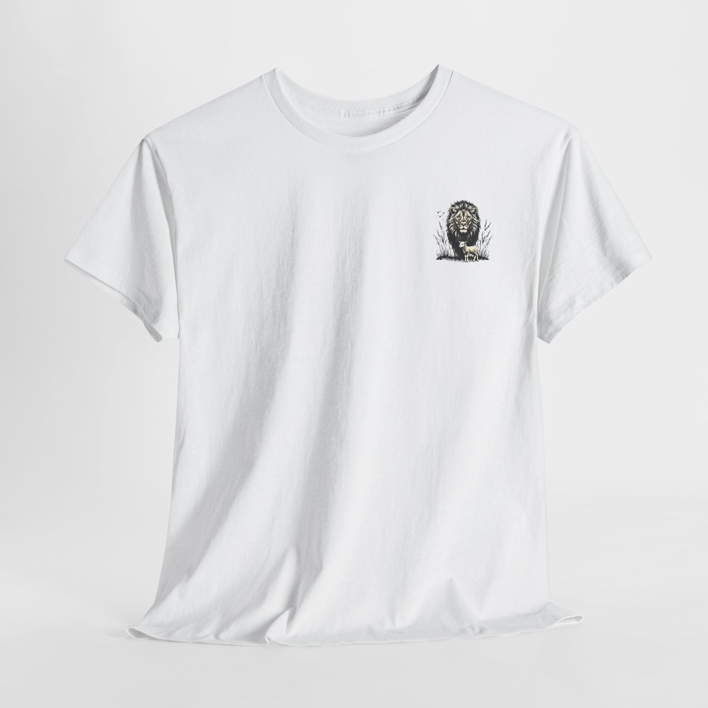 Lion and Lamb Graphic Tee — Protective Lion with Lamb Illustration