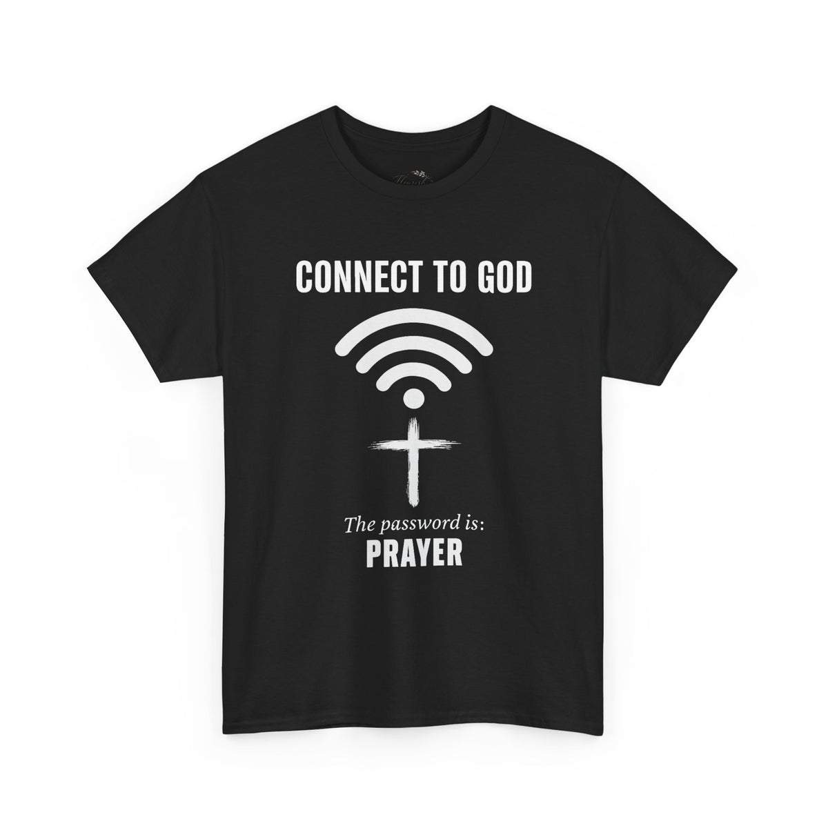 (UNISEX) Connect to God Prayer T-Shirt — Christian Faith Tee with Cross WiFi Design