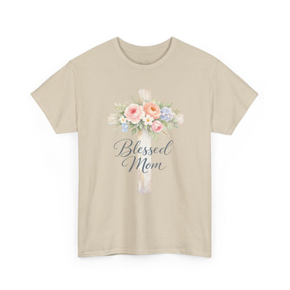 Blessed Mom Floral Cross T-Shirt