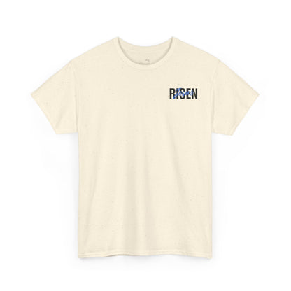 BLUE Risen Jesus Tee — Christian Easter Shirt with Crown of Thorns Design