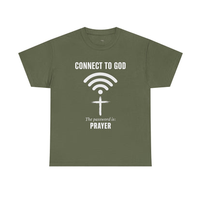(UNISEX) Connect to God Prayer T-Shirt — Christian Faith Tee with Cross WiFi Design