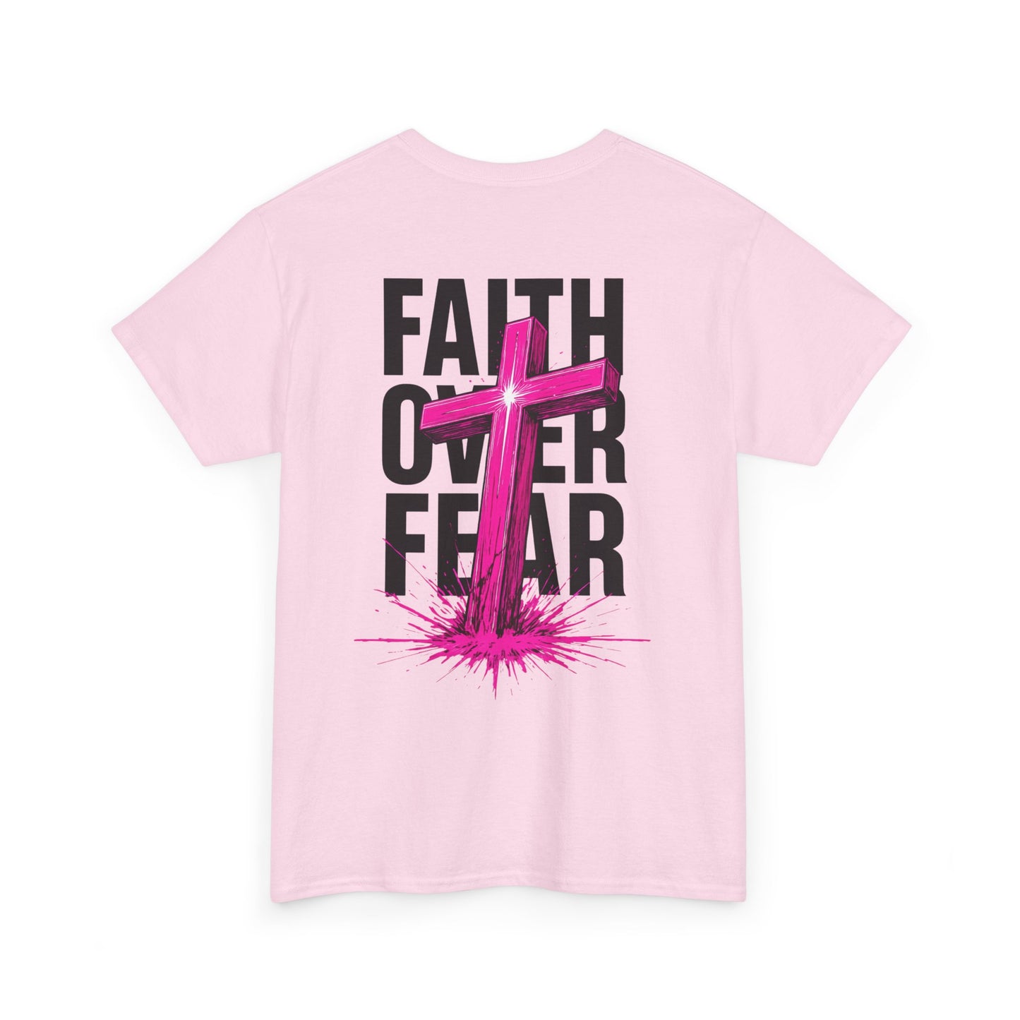 Faith Over Fear T‑Shirt — PINK Christian Cross Graphic Tee