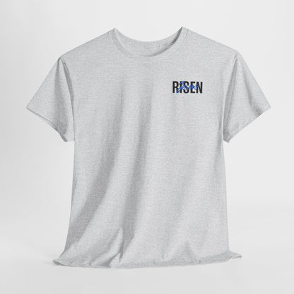 BLUE Risen Jesus Tee — Christian Easter Shirt with Crown of Thorns Design