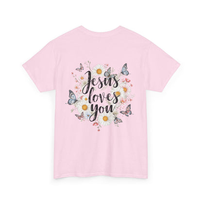 Christian T-Shirt — “Jesus Loves You” Floral Butterfly Tee