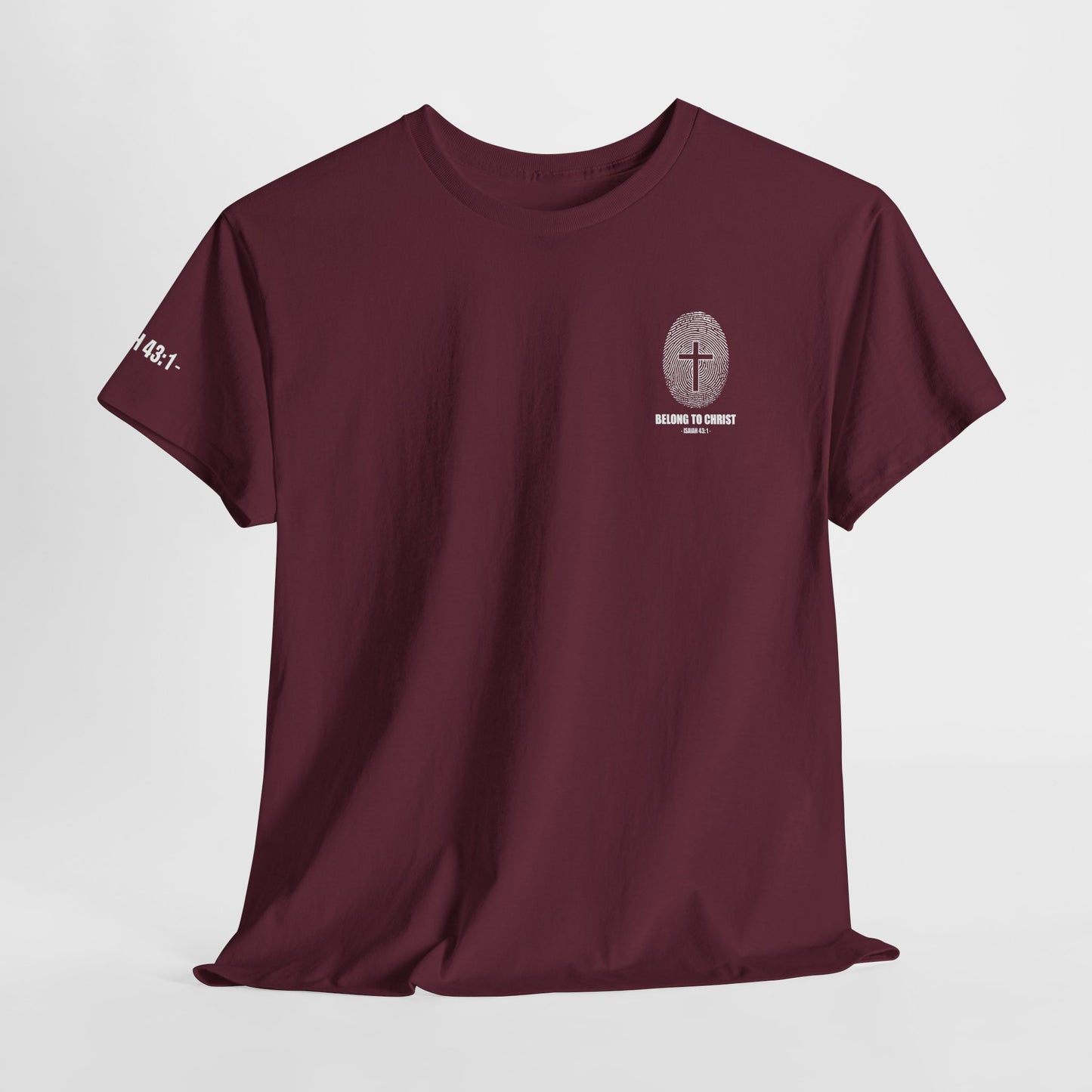 Belong to Christ T-Shirt — Christian Cross Fingerprint Tee (Isaiah 43:1)