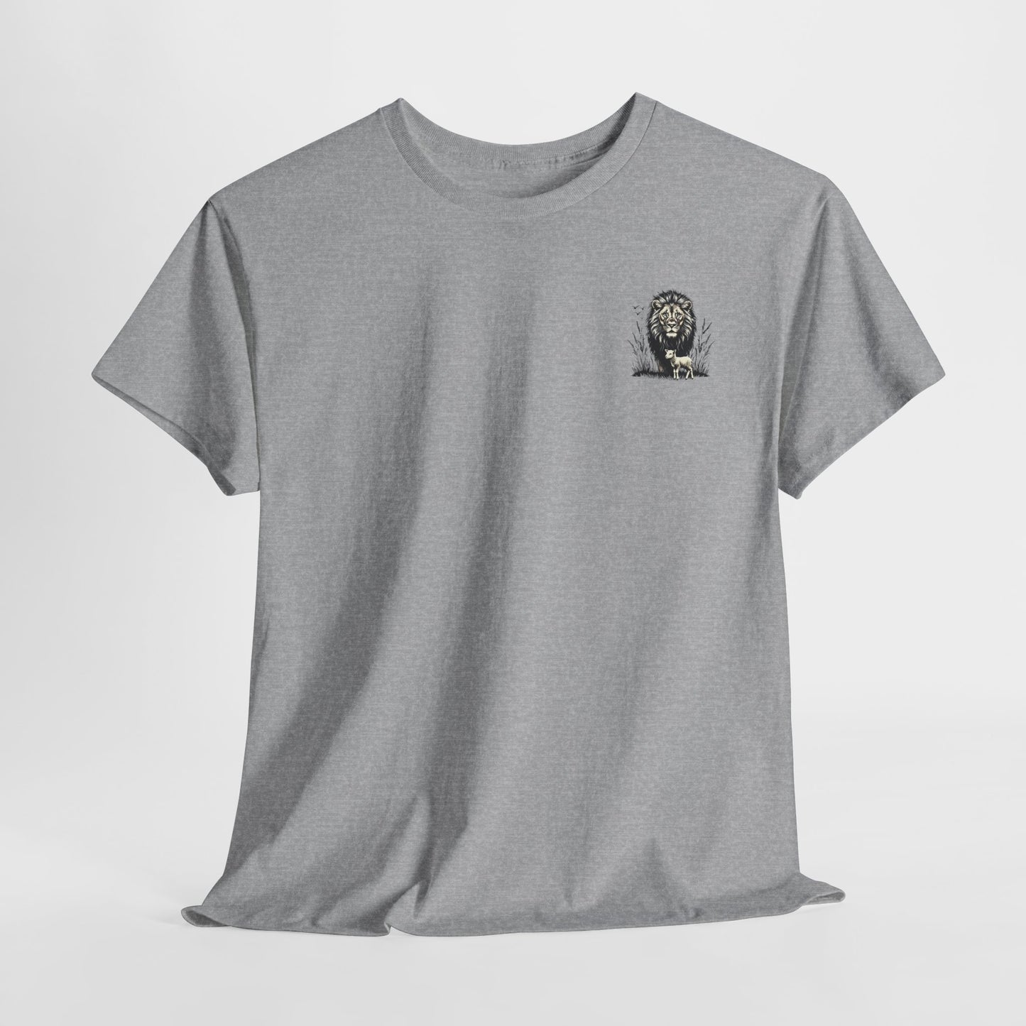 Lion and Lamb Graphic Tee — Protective Lion with Lamb Illustration