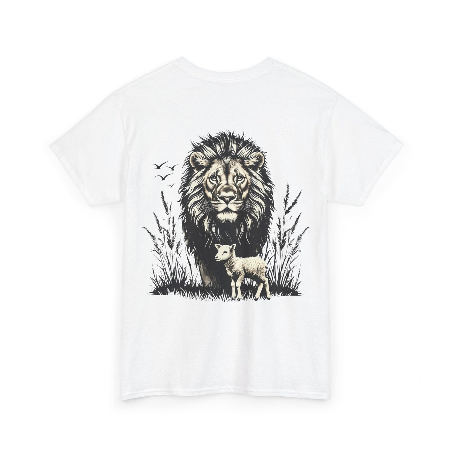 Lion and Lamb Graphic Tee — Protective Lion with Lamb Illustration
