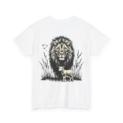 Lion and Lamb Graphic Tee — Protective Lion with Lamb Illustration