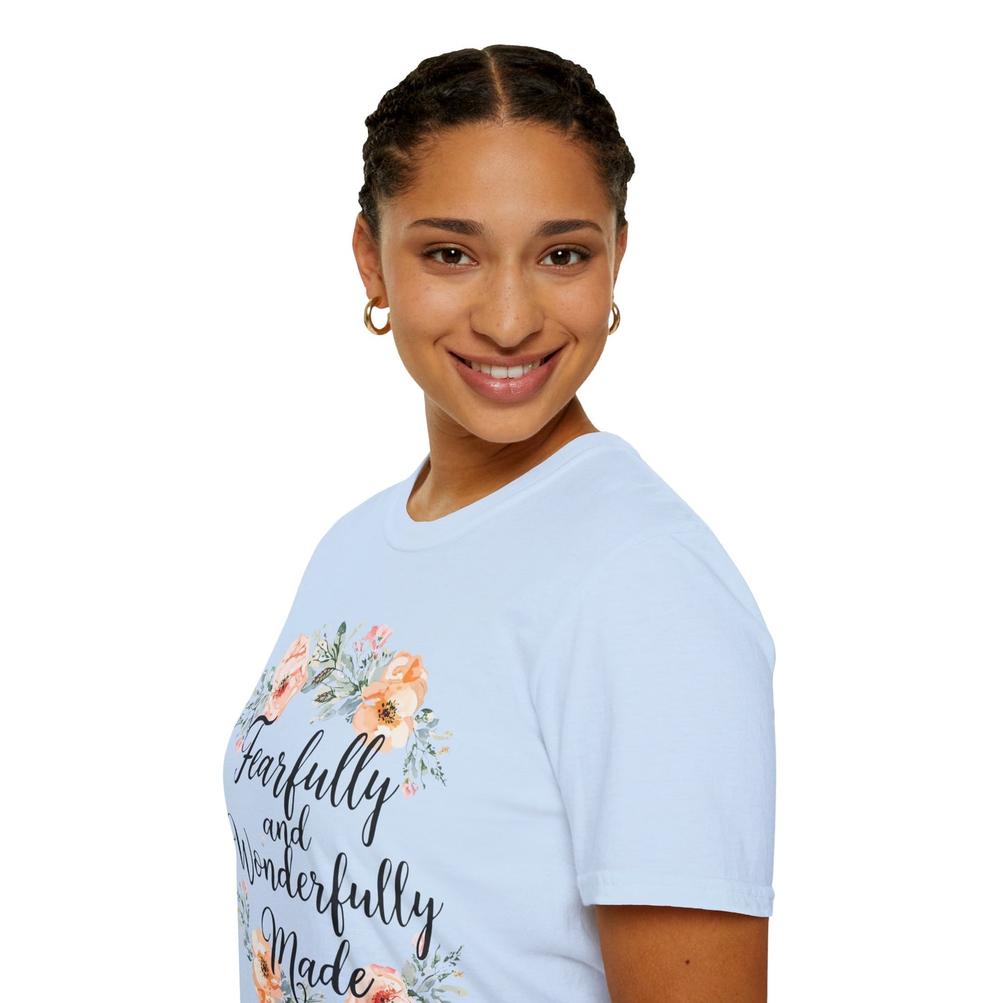 T-Shirt — "Fearfully and Wonderfully Made" Floral Inspirational Tee