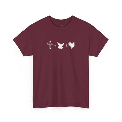 Worship Tee — "I Was Built to Worship" Christian Cross + Dove + Heart T‑Shirt