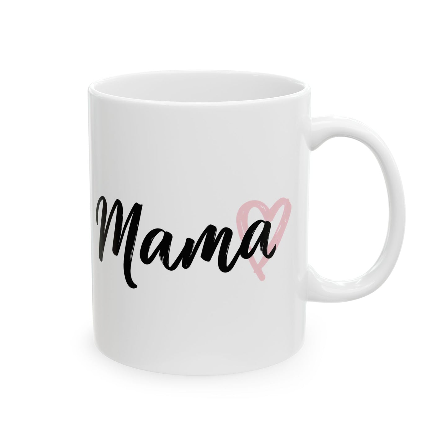 Mama Coffee Mug – Pink Heart Script Ceramic Mug (11oz & 15oz)