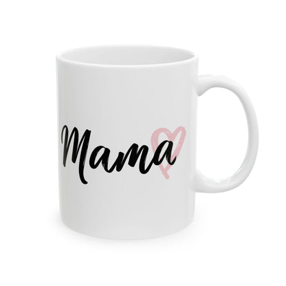 Mama Coffee Mug – Pink Heart Script Ceramic Mug (11oz & 15oz)