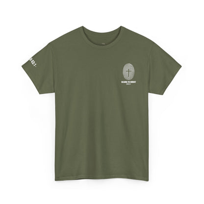 Belong to Christ T-Shirt — Christian Cross Fingerprint Tee (Isaiah 43:1)