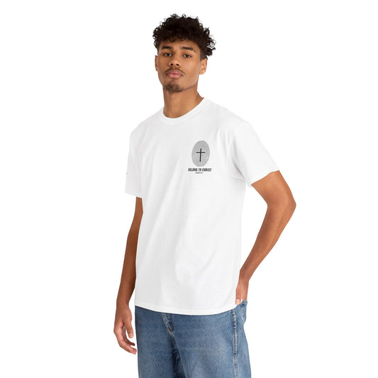 Belong to Christ T-Shirt — Christian Cross Fingerprint Tee (Isaiah 43:1)