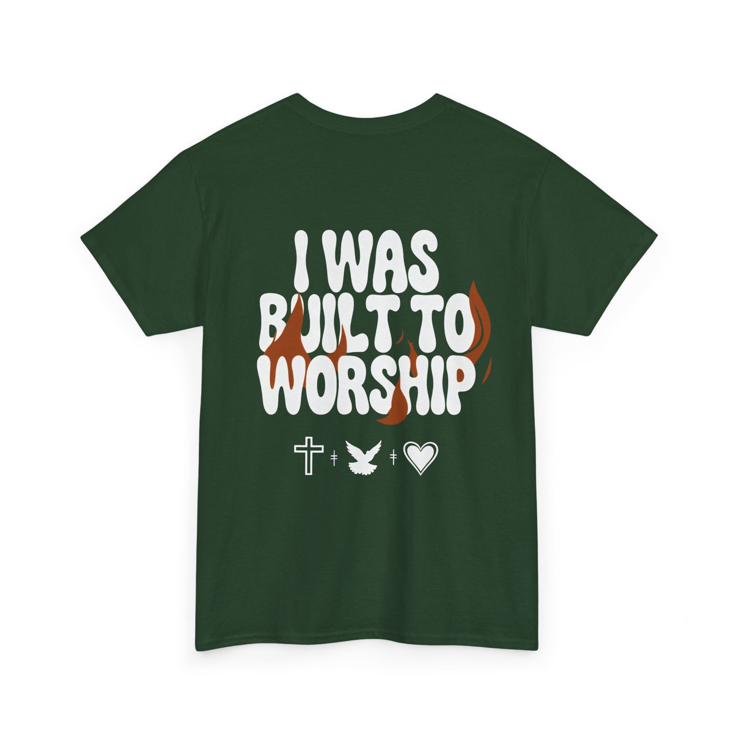 Worship Tee — "I Was Built to Worship" Christian Cross + Dove + Heart T‑Shirt