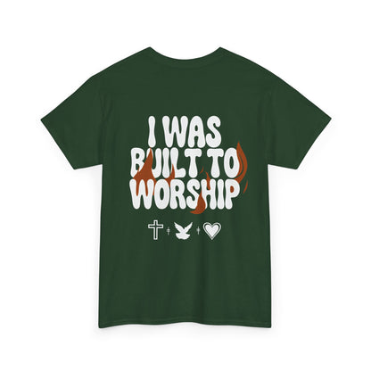 Worship Tee — "I Was Built to Worship" Christian Cross + Dove + Heart T‑Shirt