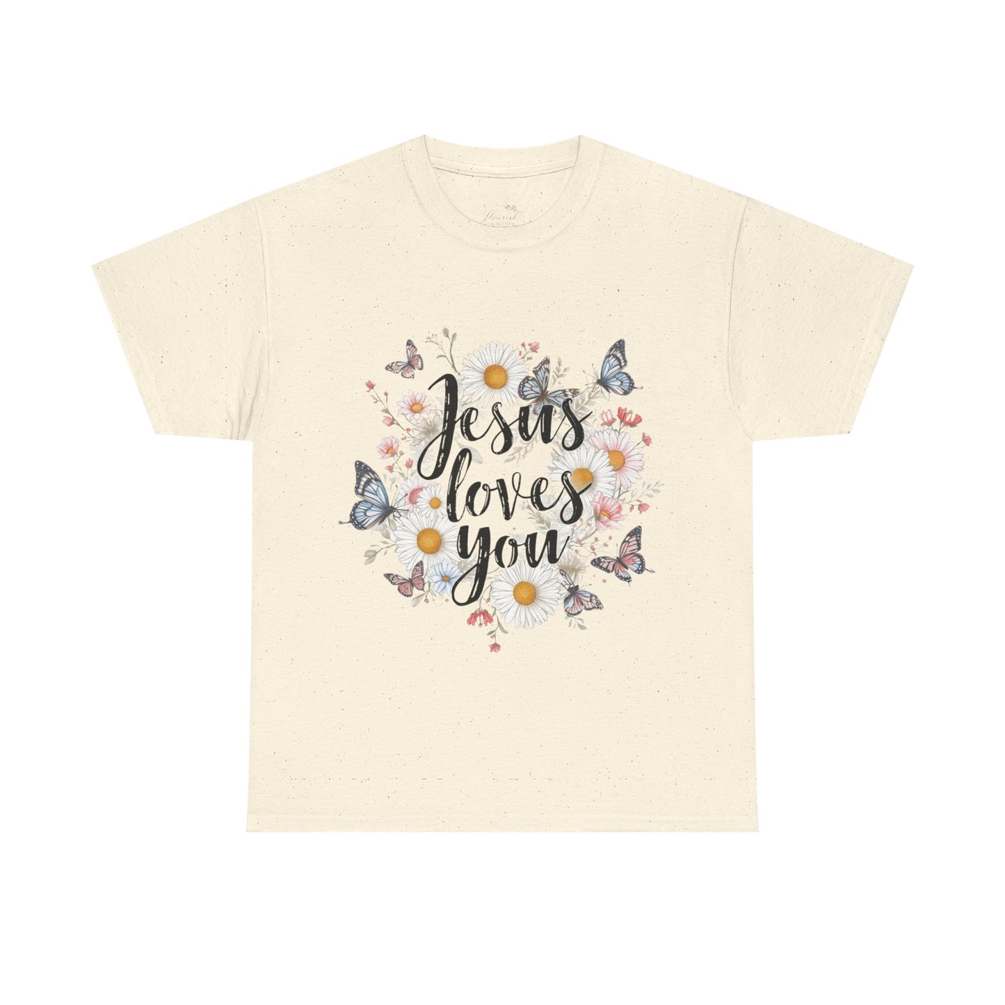 Christian T-Shirt — “Jesus Loves You” Floral Butterfly Tee