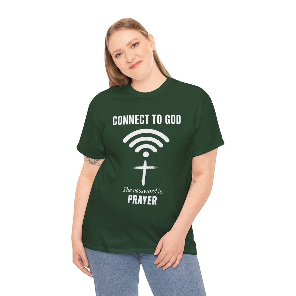(UNISEX) Connect to God Prayer T-Shirt — Christian Faith Tee with Cross WiFi Design