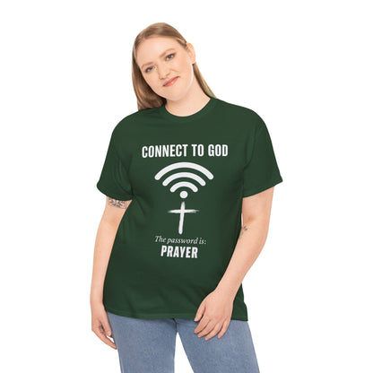 (UNISEX) Connect to God Prayer T-Shirt — Christian Faith Tee with Cross WiFi Design