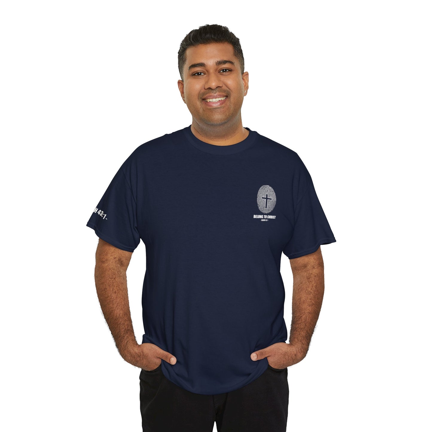 Belong to Christ T-Shirt — Christian Cross Fingerprint Tee (Isaiah 43:1)